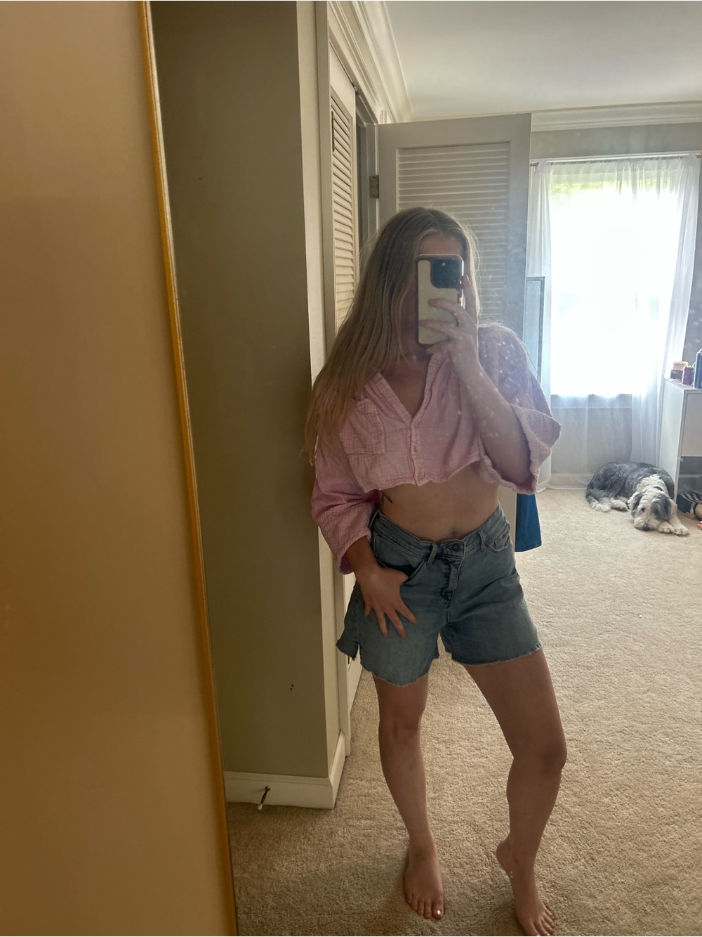 Free People Beachy Pink Cropped 3/4 Sleeve Top
